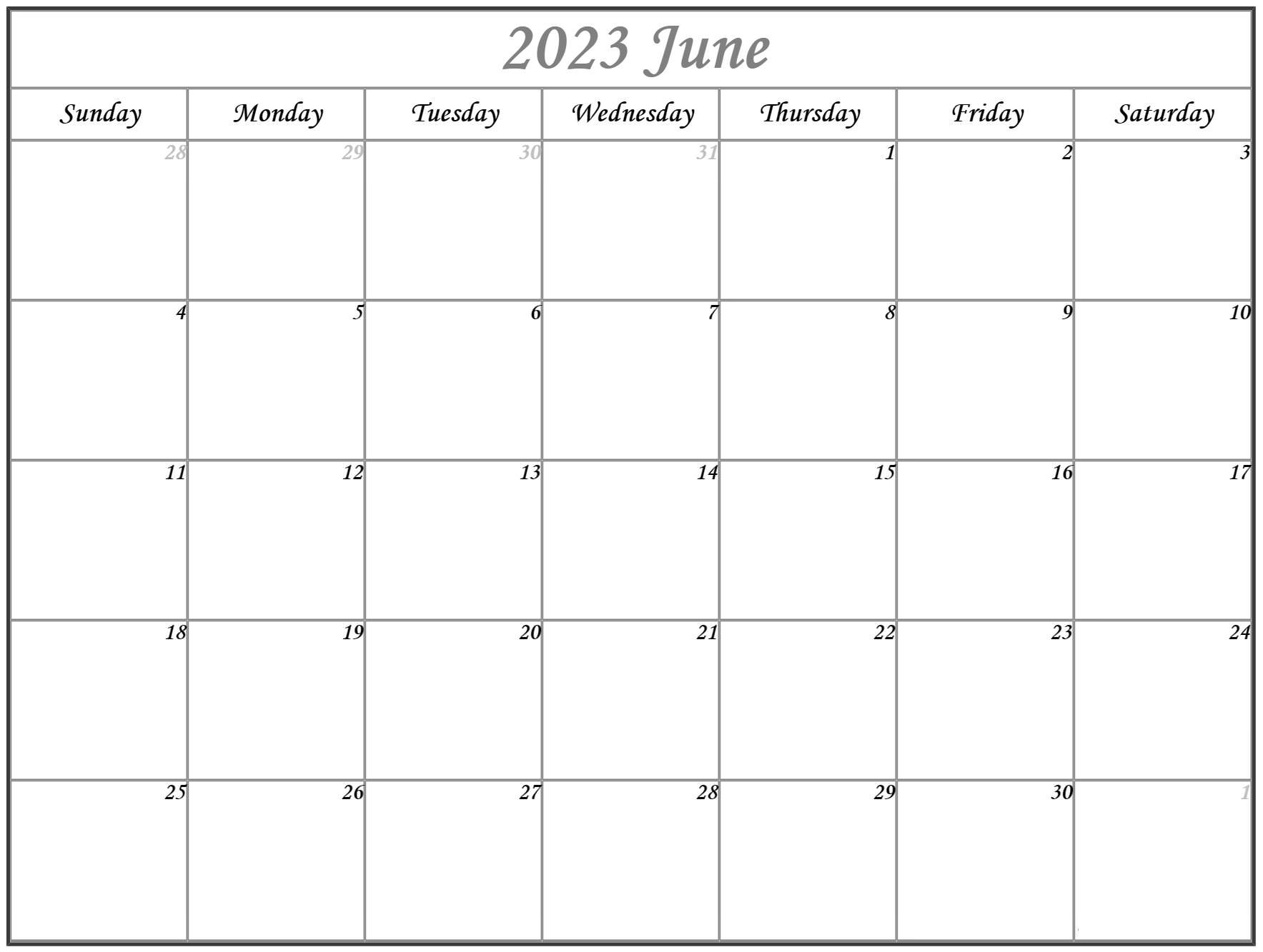 Cute June 2023 Calendar With Holidays