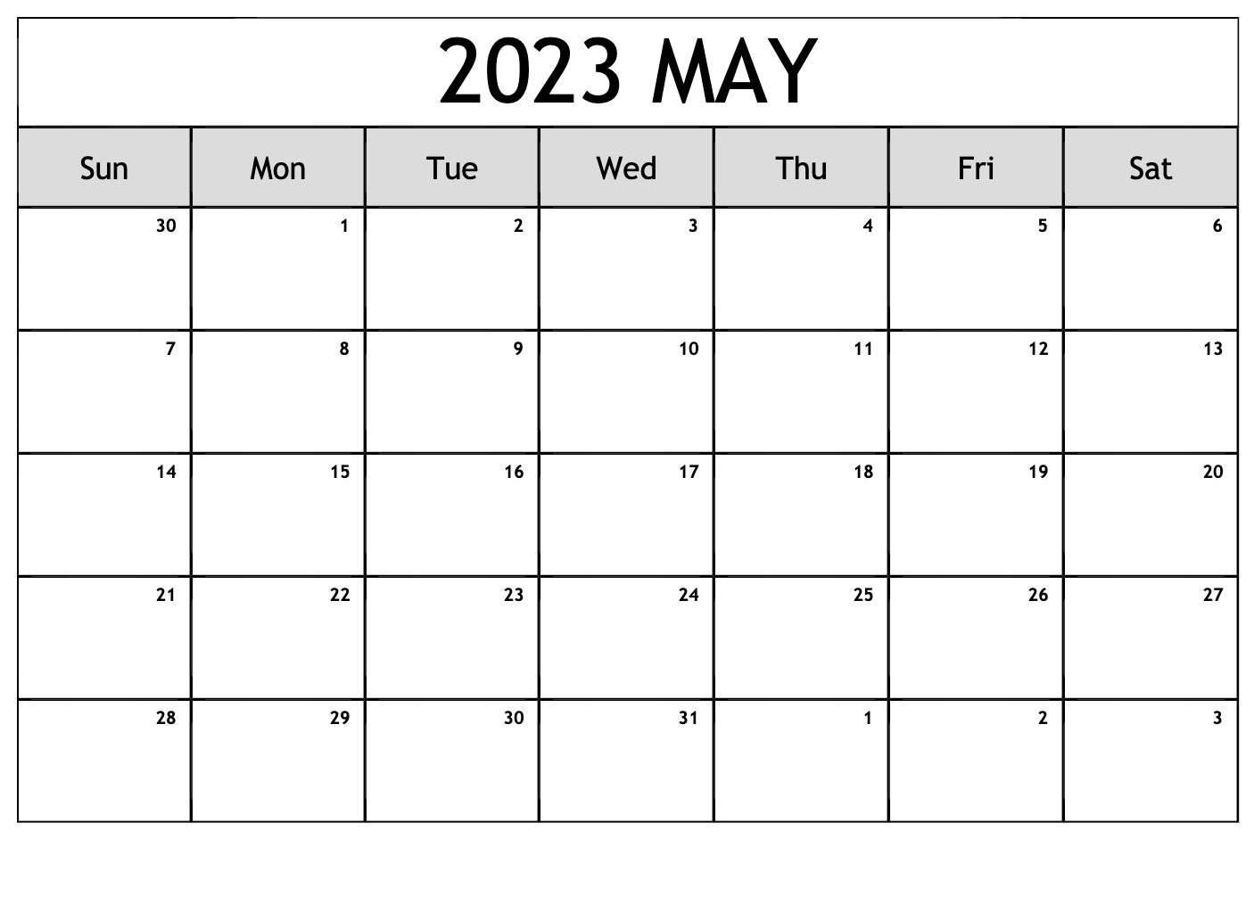 Cute May 2023 Calendar Template