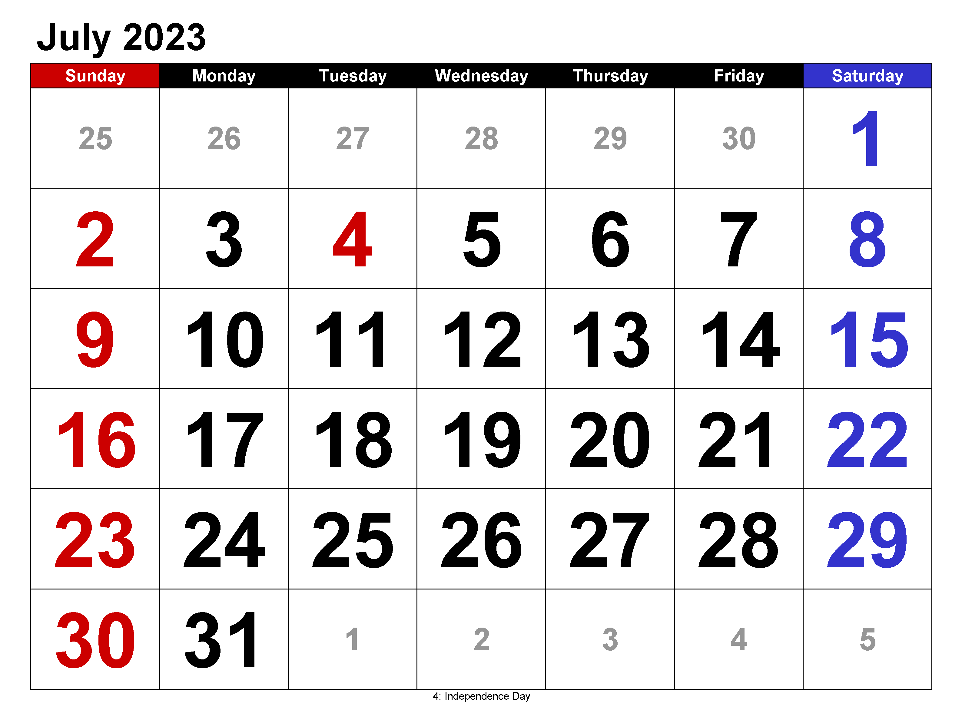 July 2023 Calendar With Holidays Cute