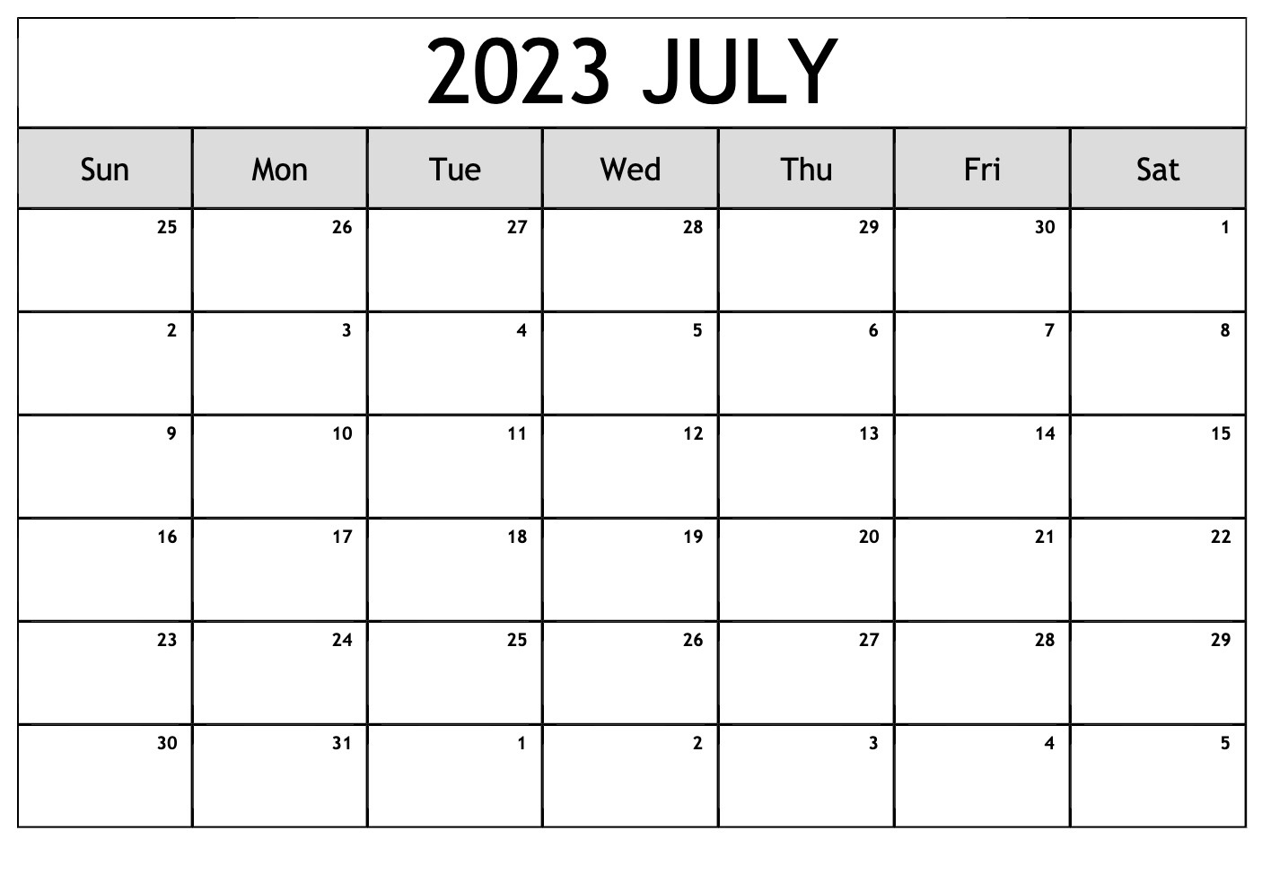 July 2023 Printable Calendar PDF