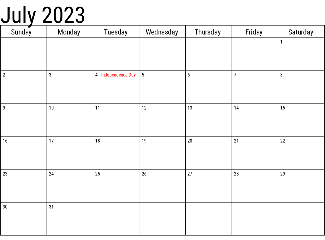 July 2023 Printable Calendar With Holidays