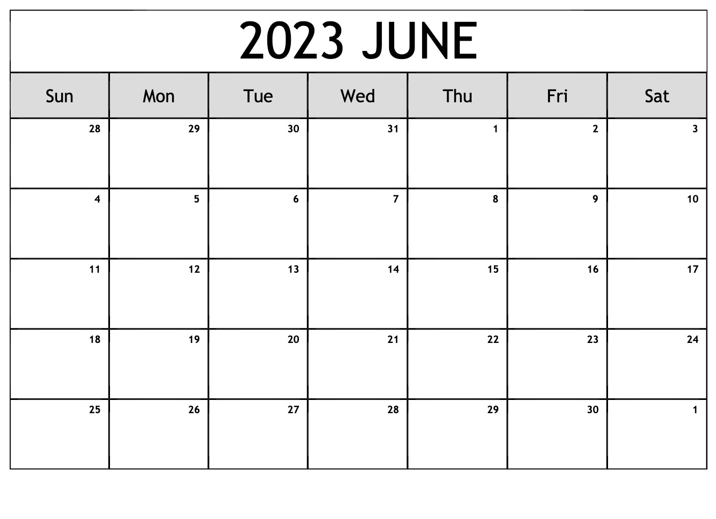 June 2023 Calendar Template