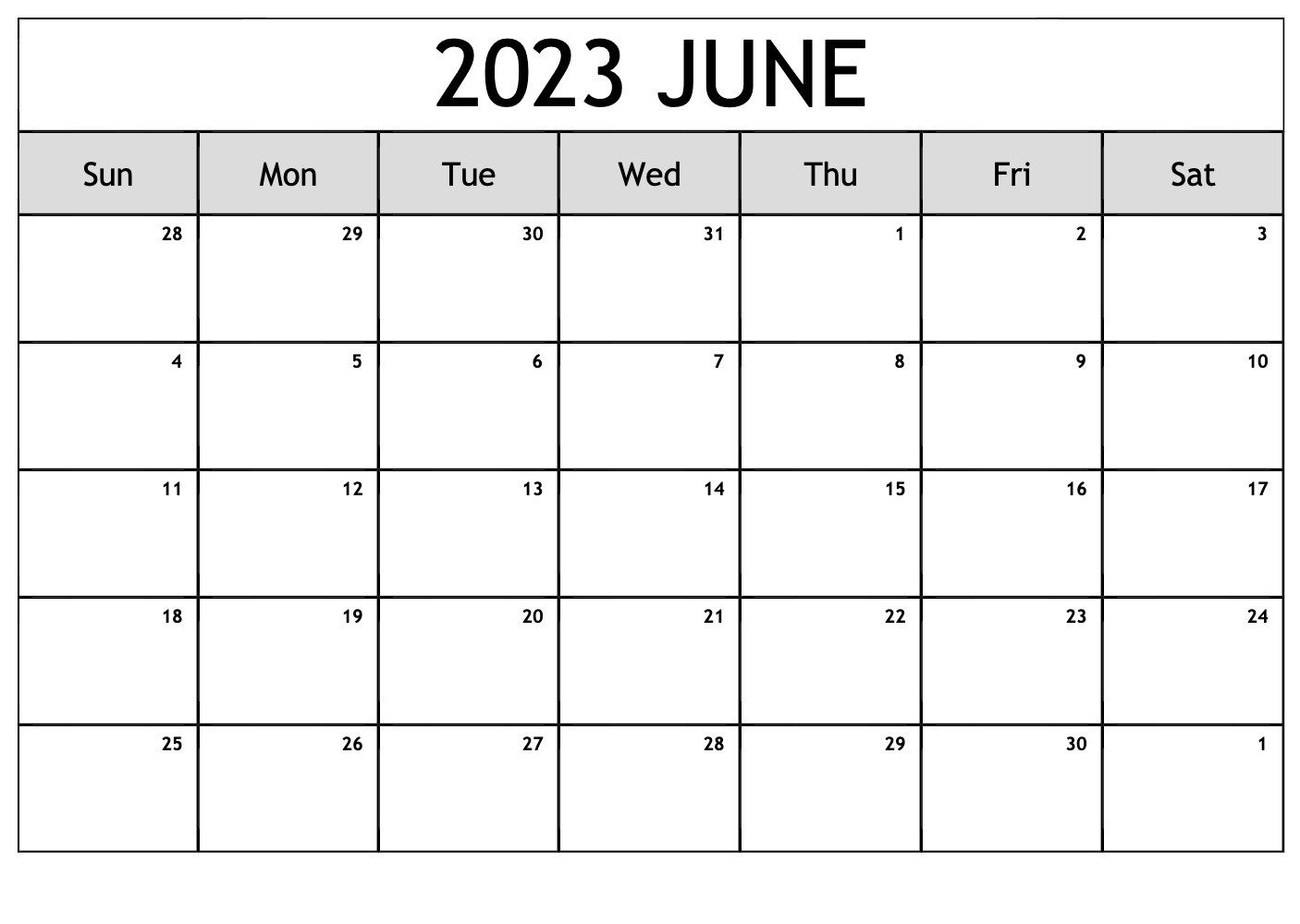 June 2023 Printable Calendar PDF