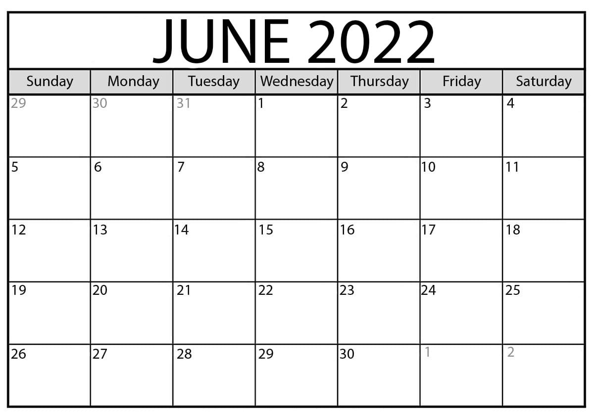 June Calendar 2022 New