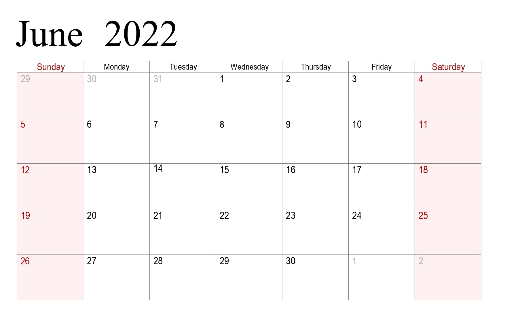 June Calendar 2022 PDF