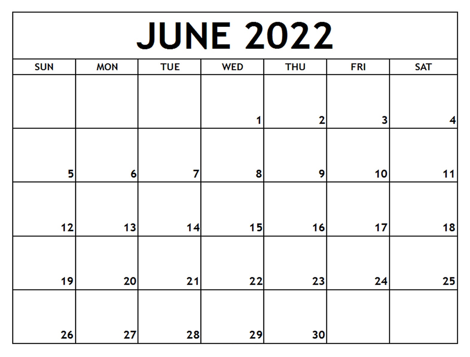 June Calendar 2022 Template