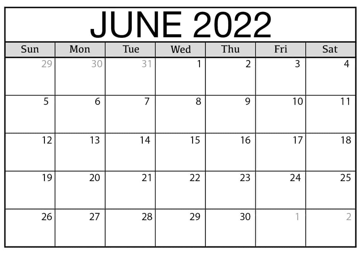 June Calendar 2022 Word