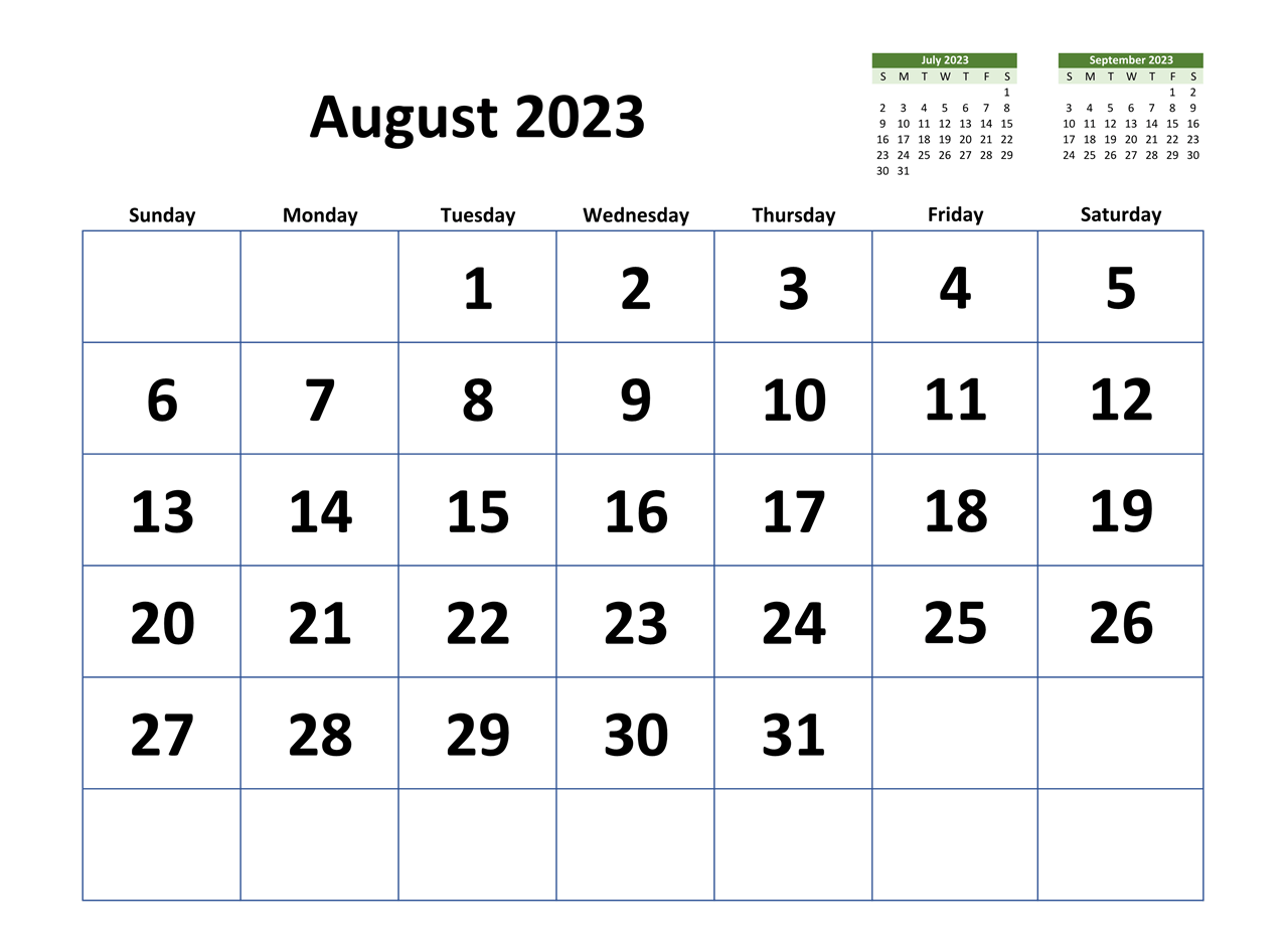 Printable August 2023 Monthly Calendar