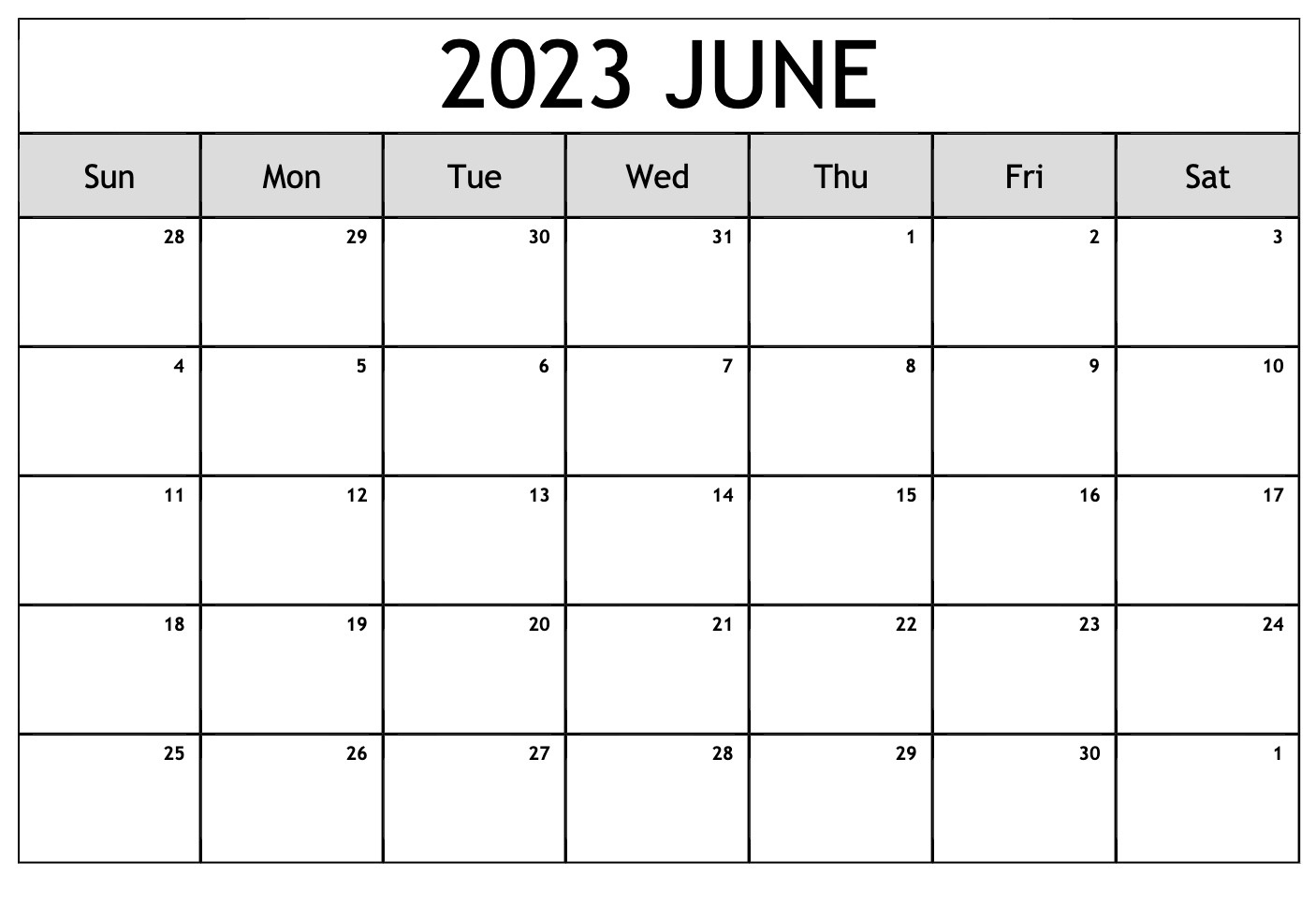 Printable June 2023 Monthly Calendar