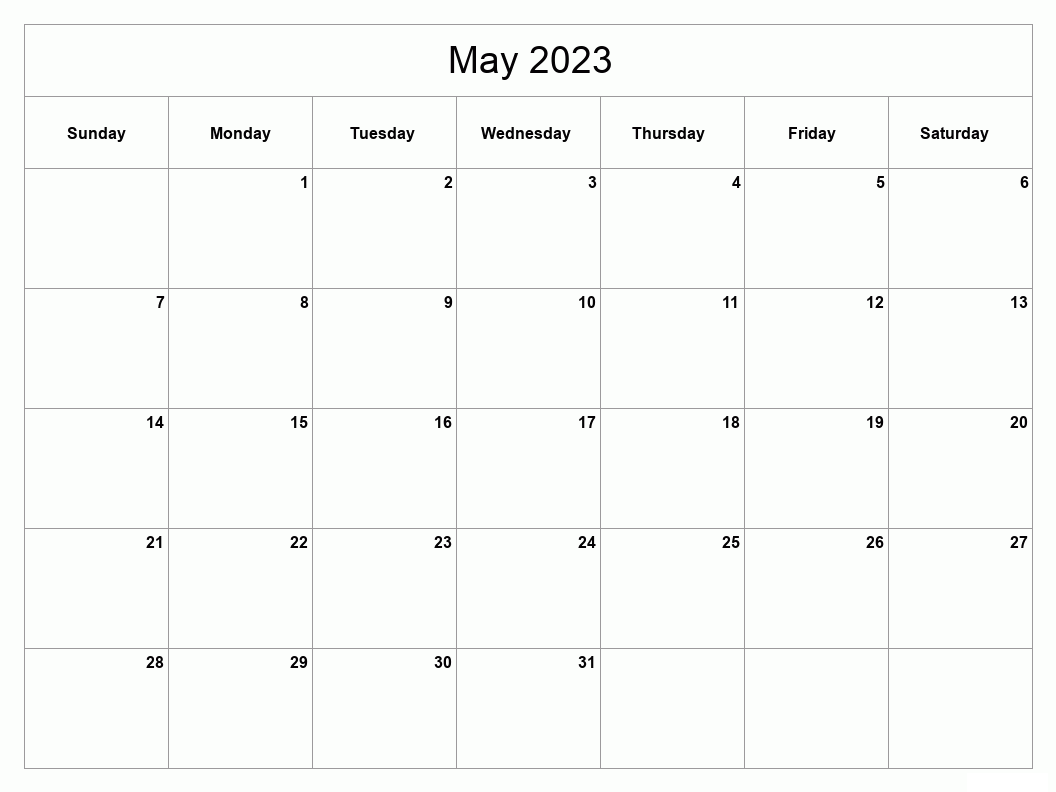 Printable May 2023 Calendar Word