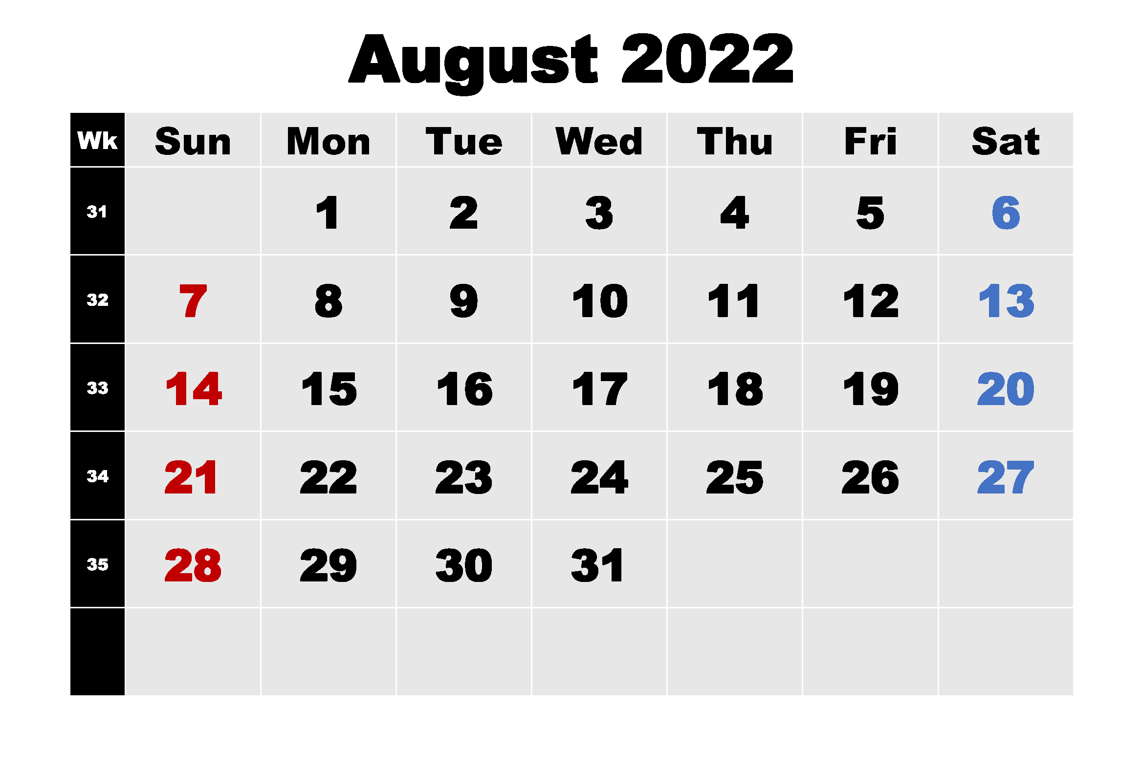 August 2022 Calendar Word New