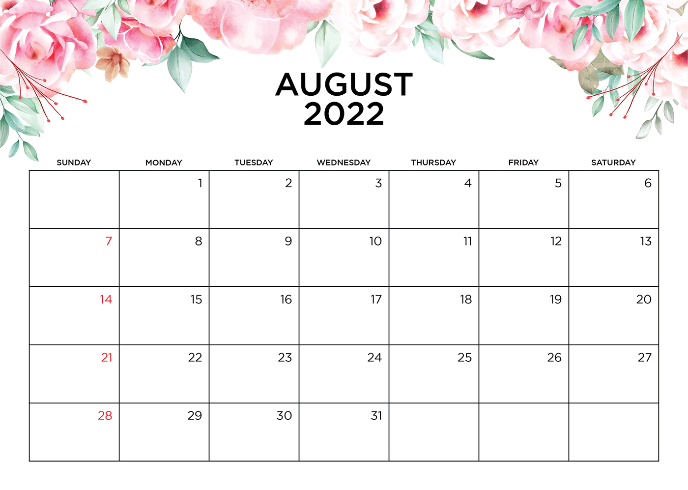 August Calendar 2022 Cute