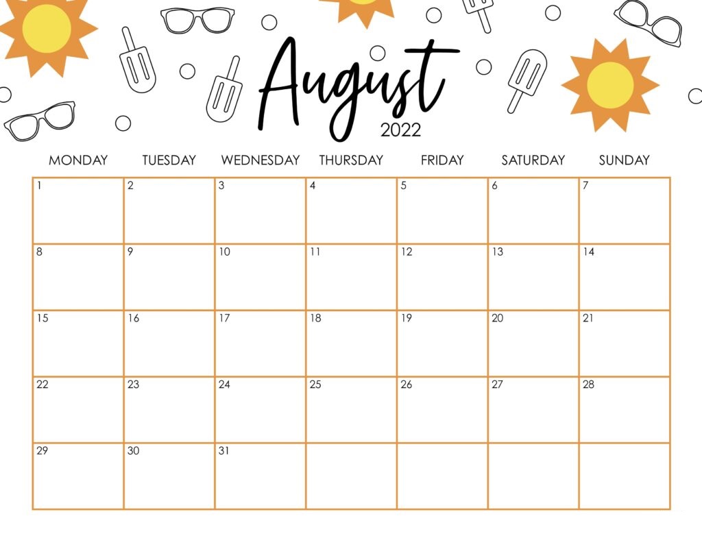 Cute August Calendar 2022