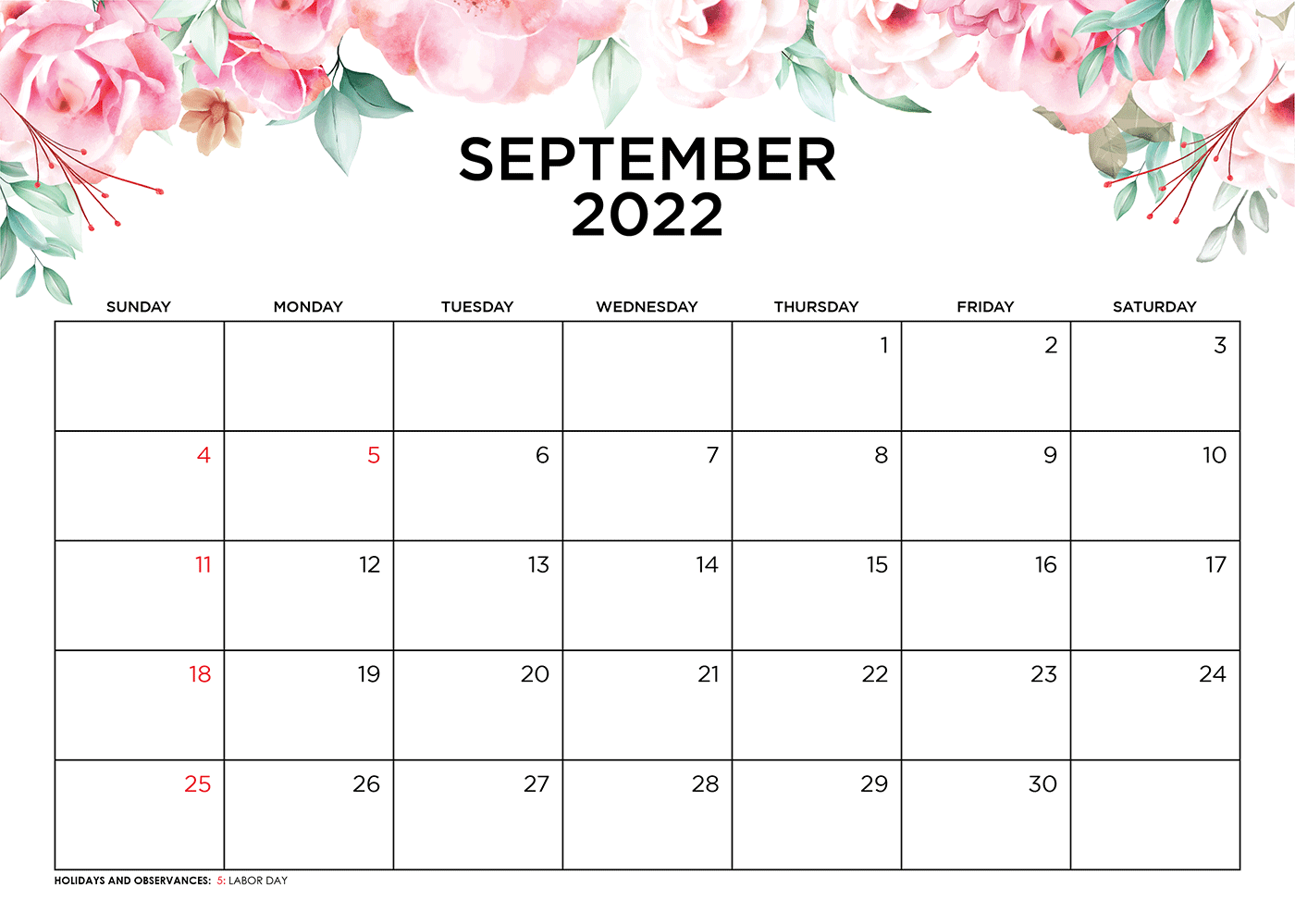 Cute September Calendar 2022