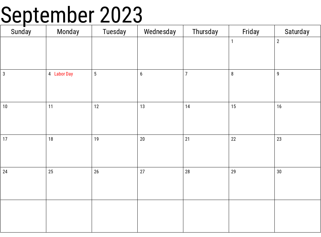 Free September 2023 Calendar With Holidays Template