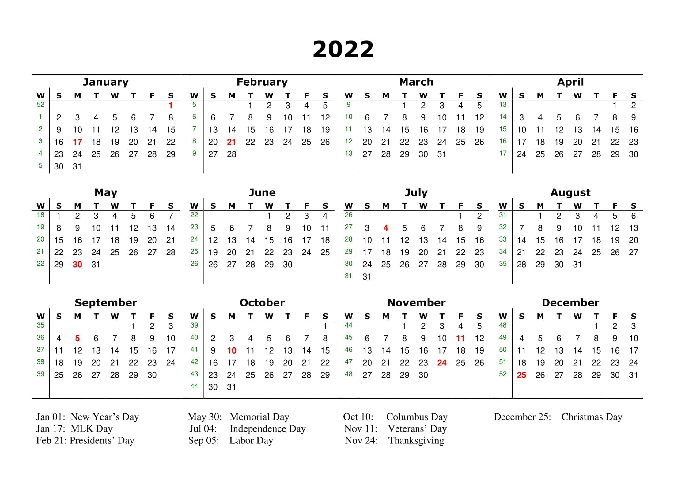 Holiday List 2022