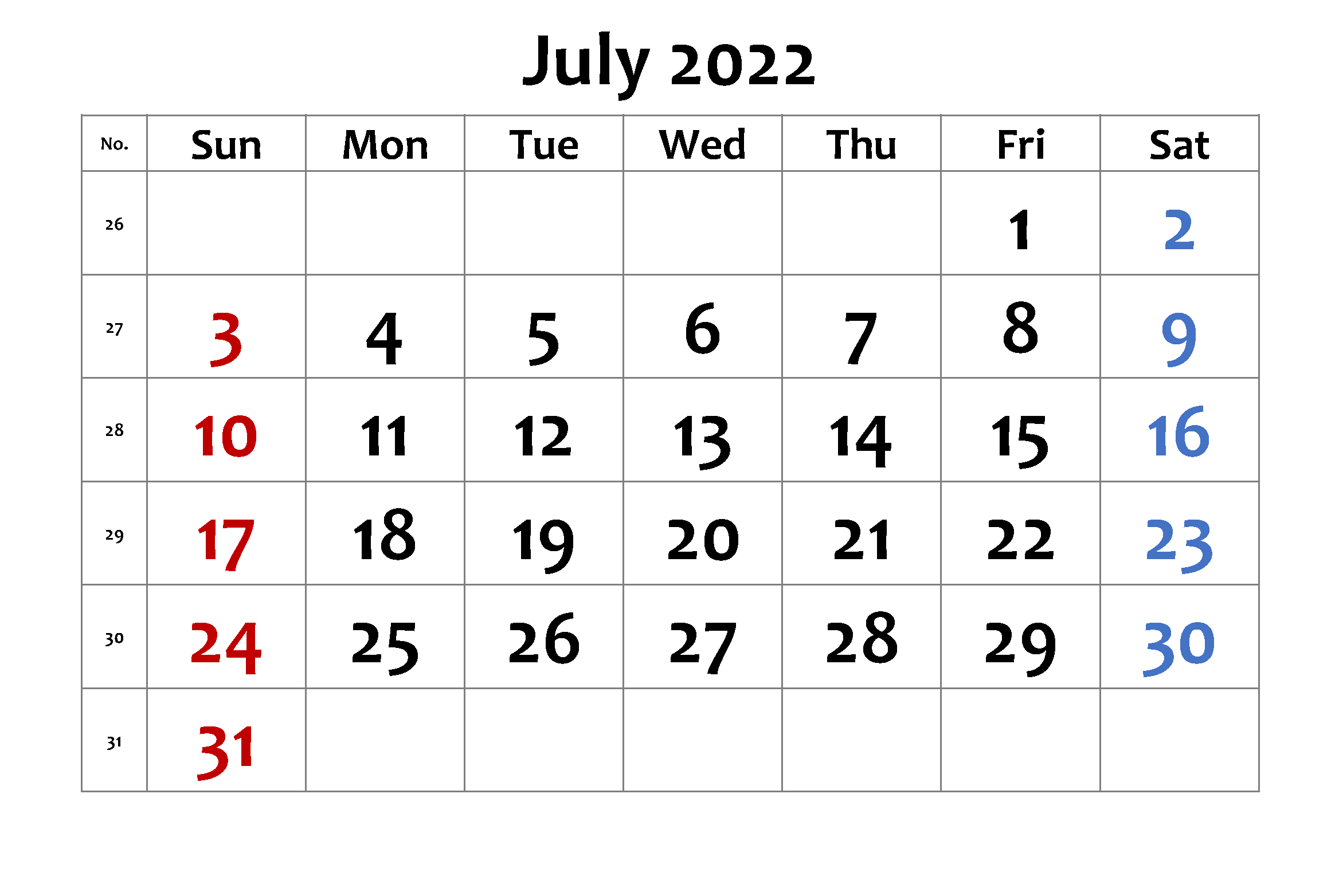 July Calendar 2022 PDF