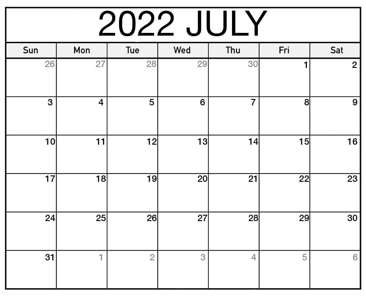 July Calendar 2022 With Holidays