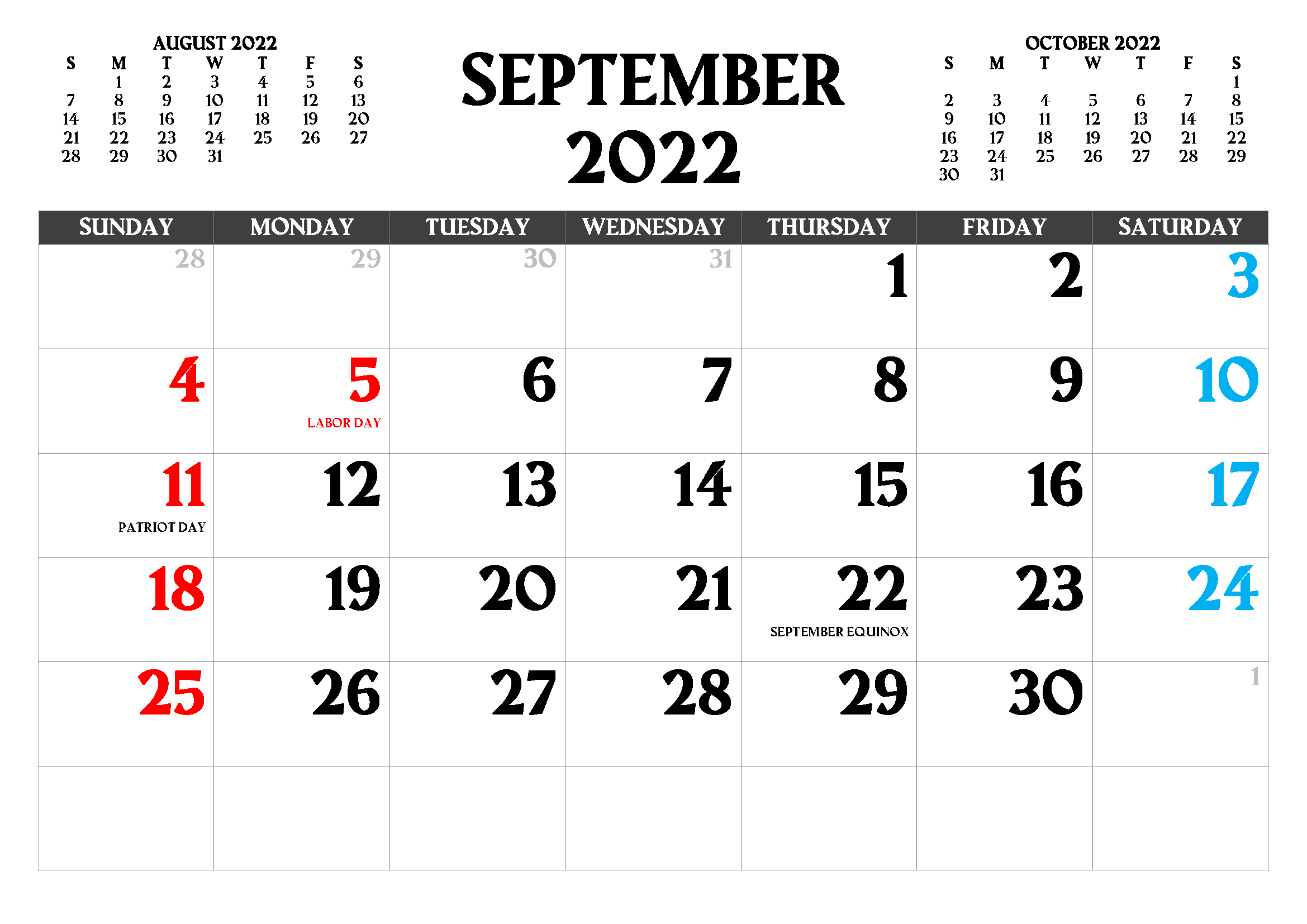 Monthly September Calendar 2022