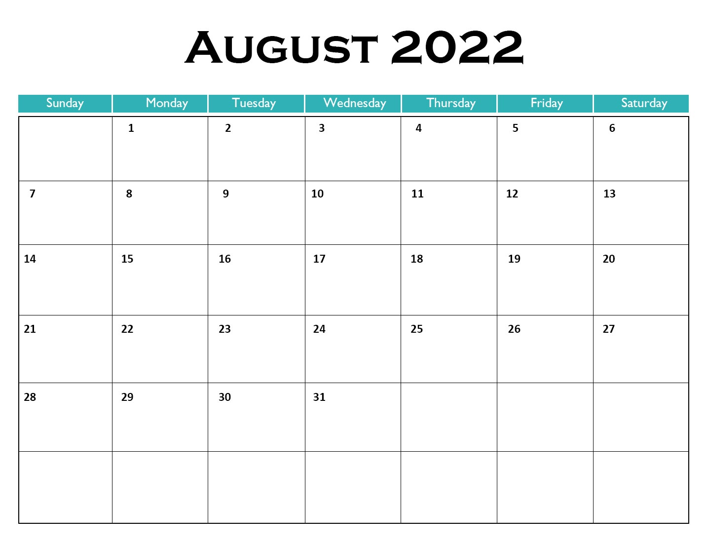 New August 2022 Calendar Excel