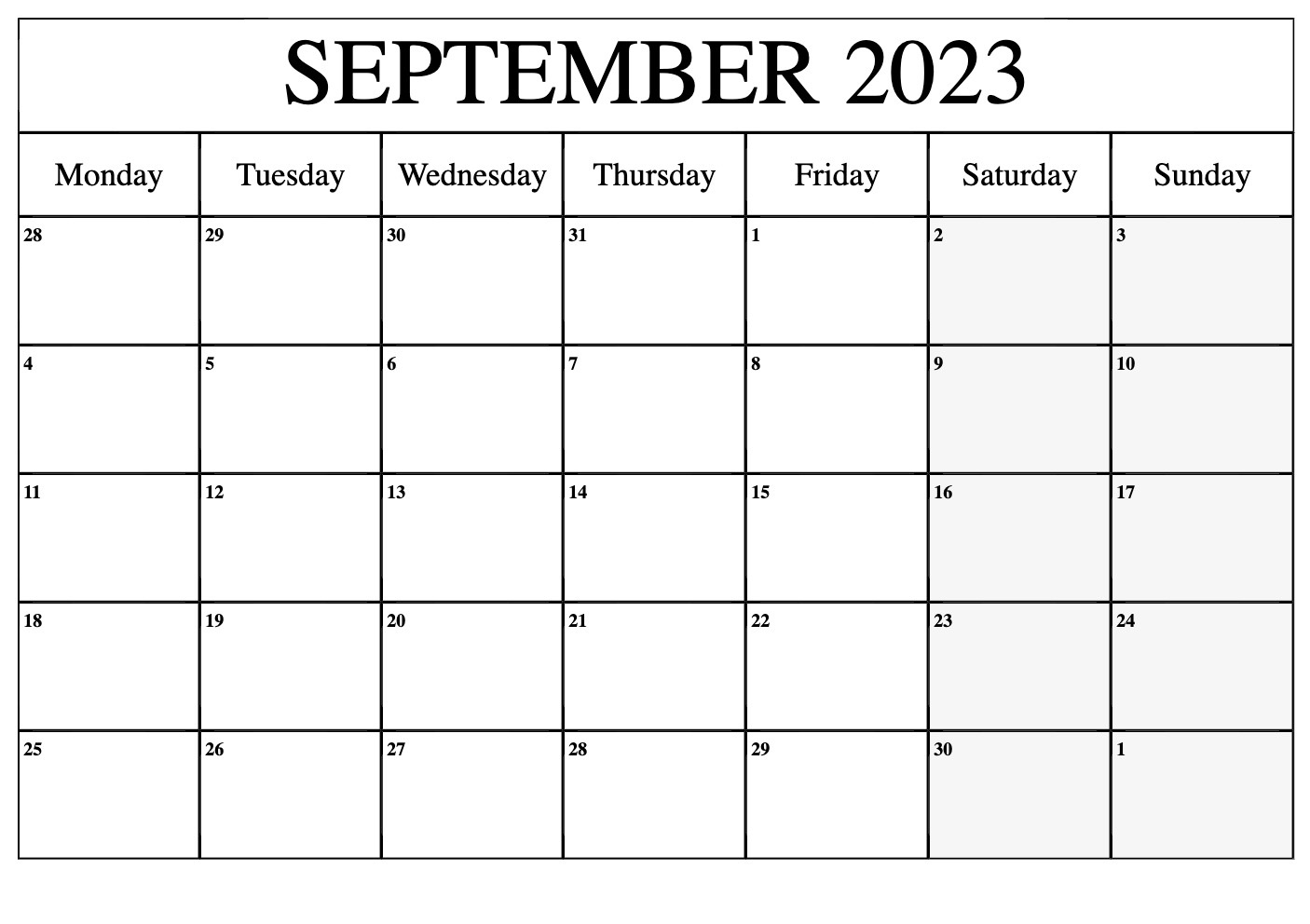 Print September 2023 Printable Calendar
