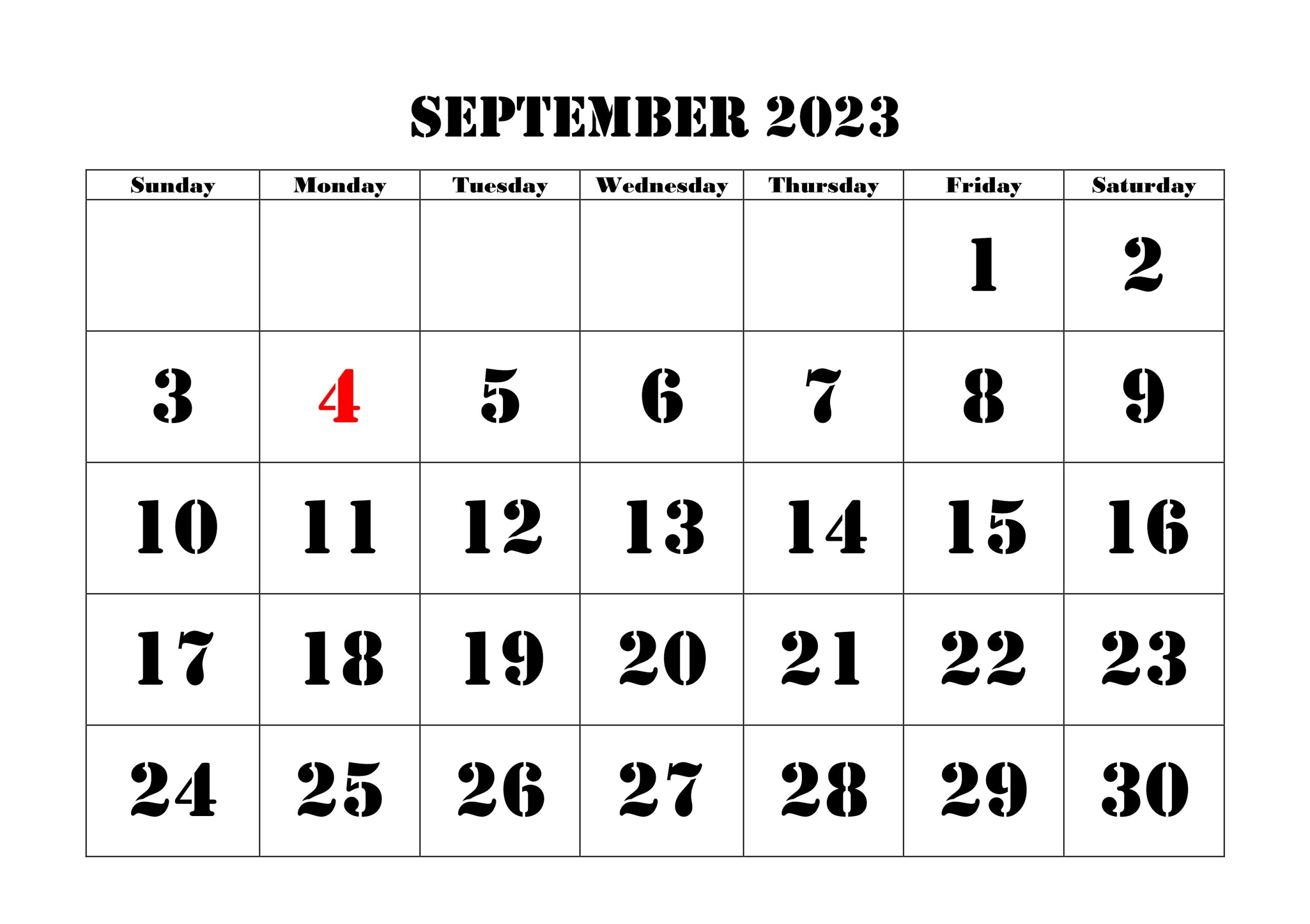 September 2023 Calendar With Holidays PDF