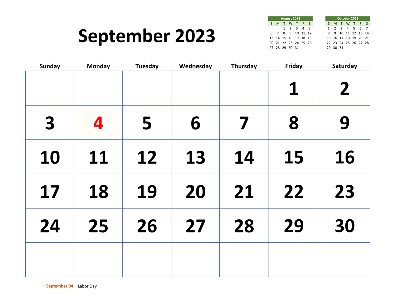 September 2023 Monthly Calendar
