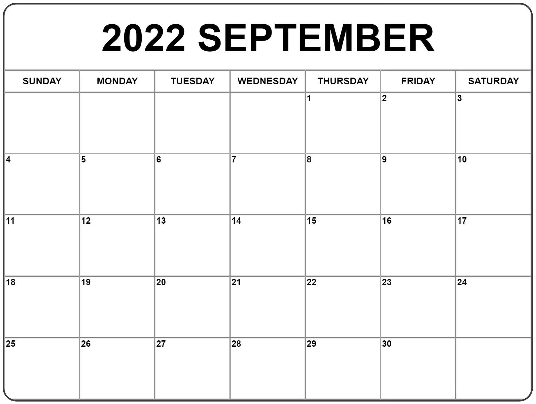 September Calendar 2022 Word