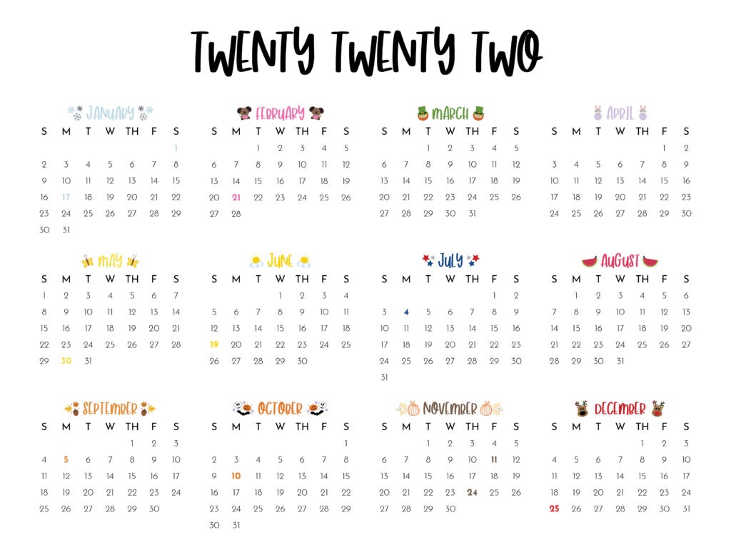 Yearly Calendar 2022 PDF