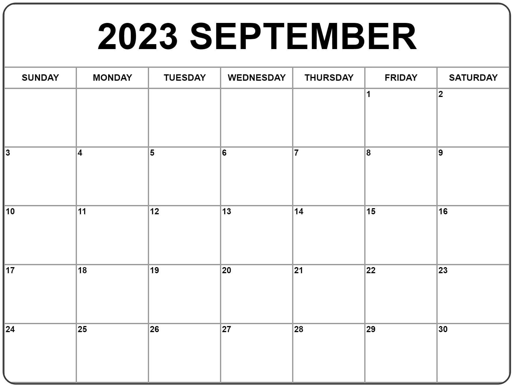 Blank September 2023 Calendar Cute