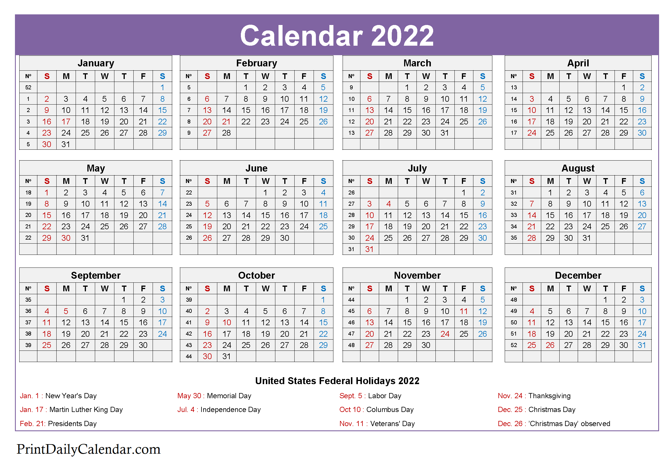 Desktop Calendar 2022 UK