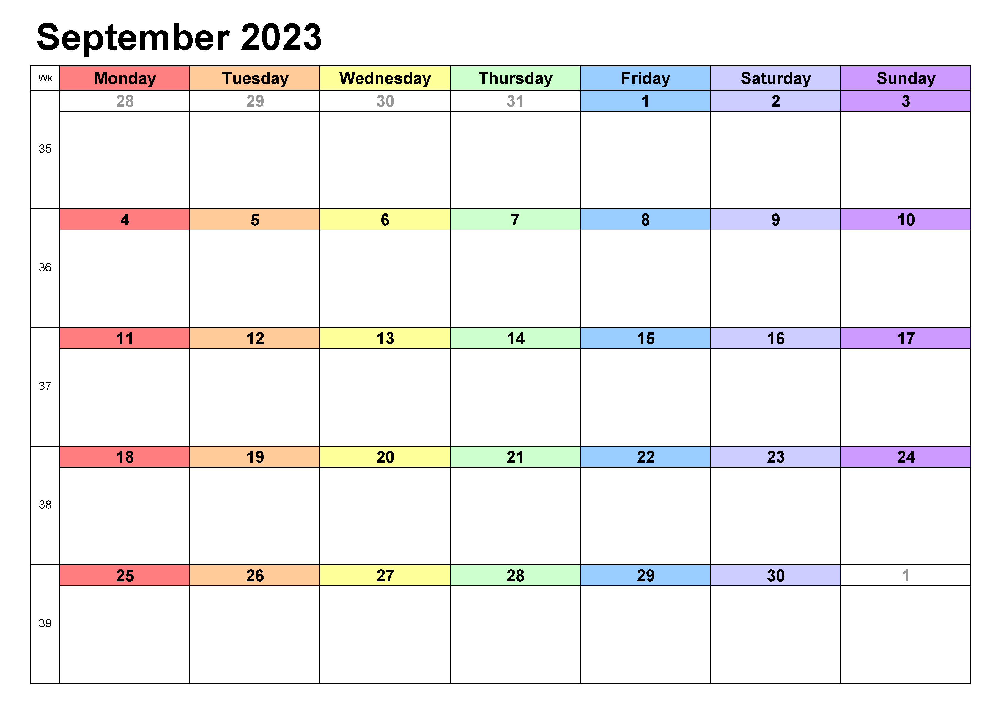 Printable September 2023 Monthly Calendar