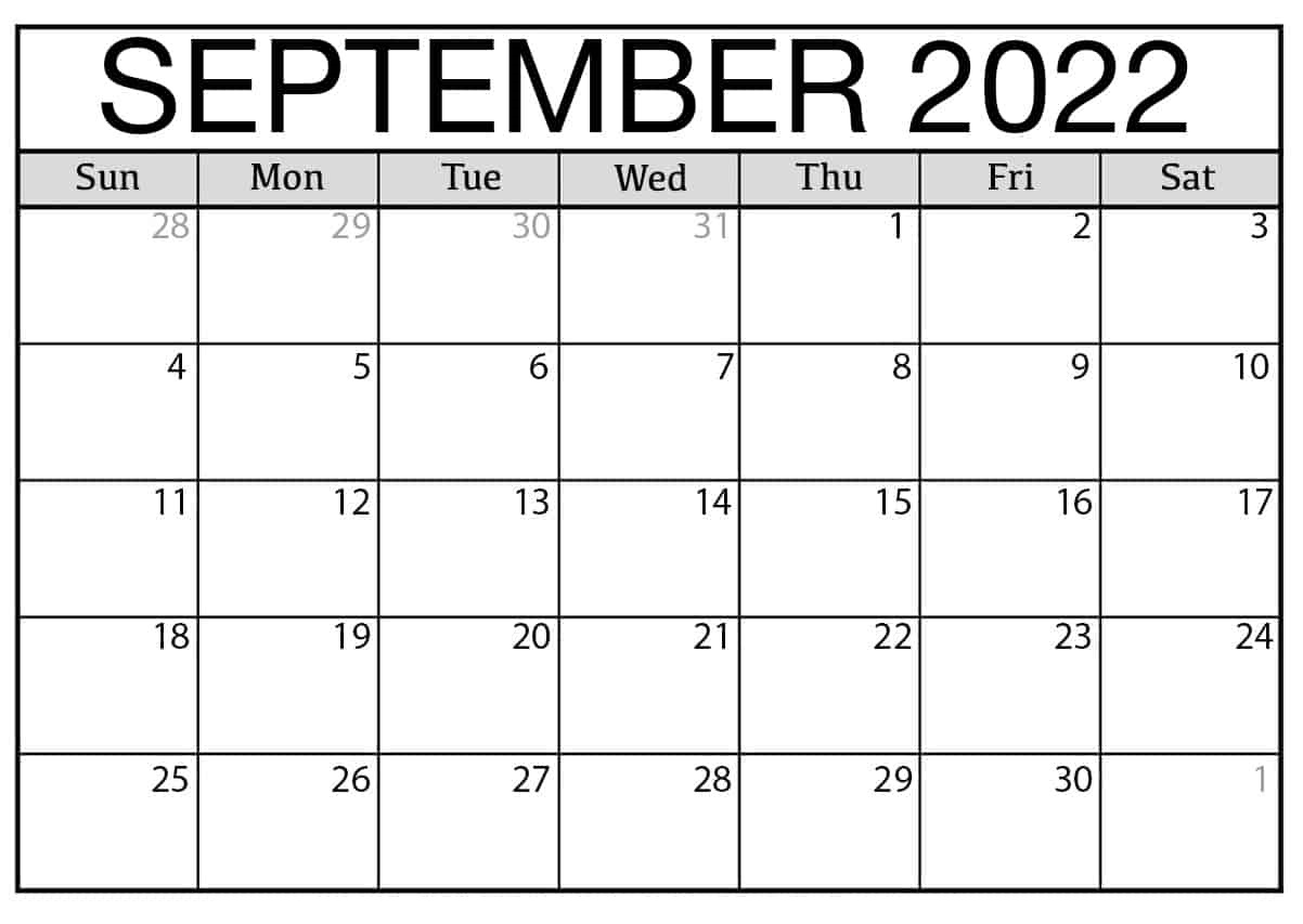 Blank September 2022 Calendar