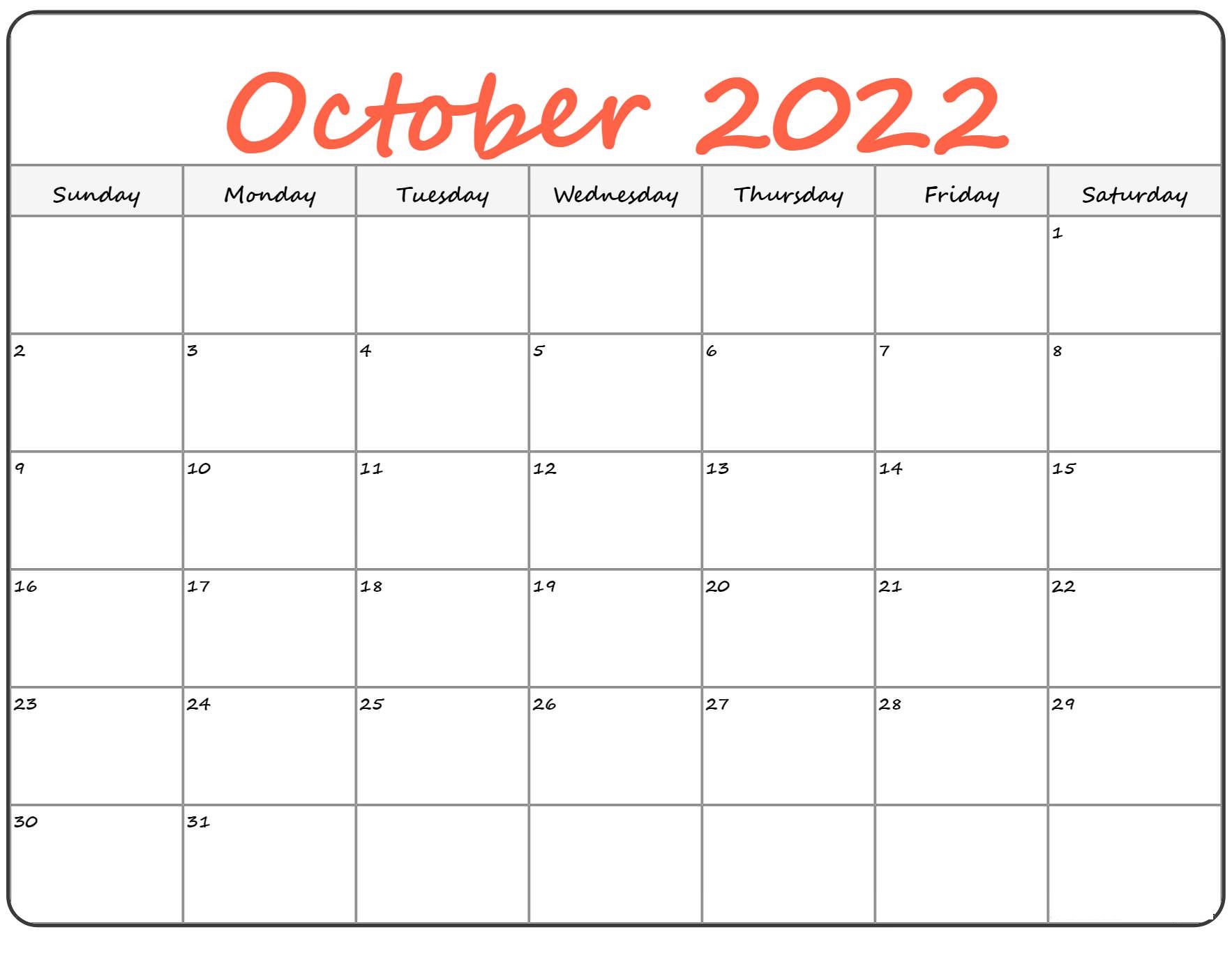 Cute October 2022 Calendar PDF