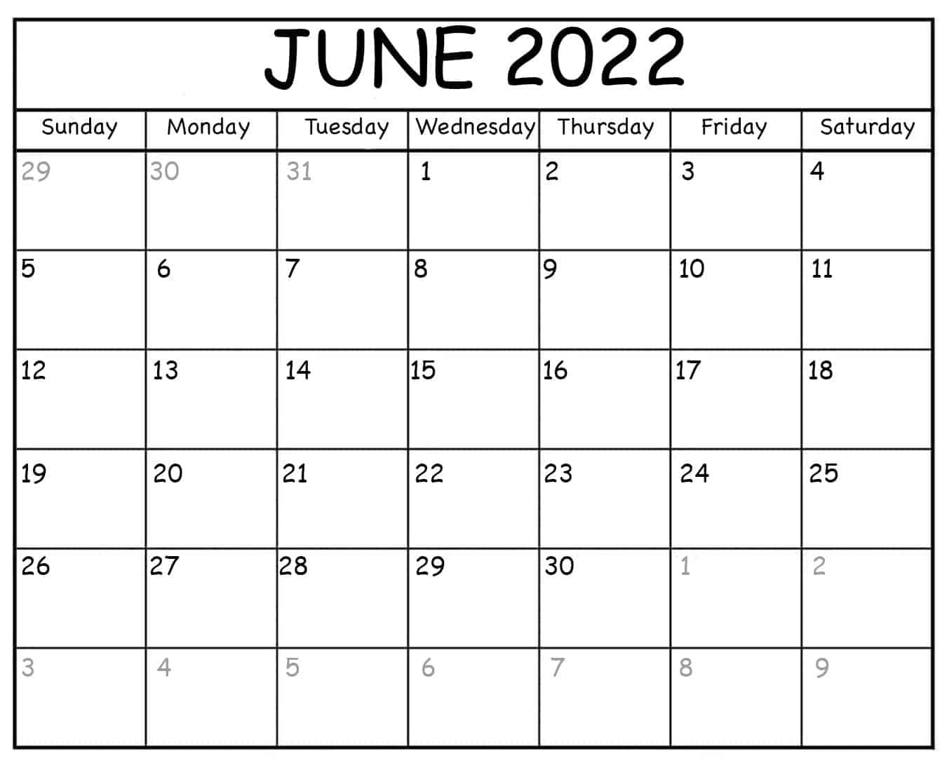 June 2022 Calendar Download
