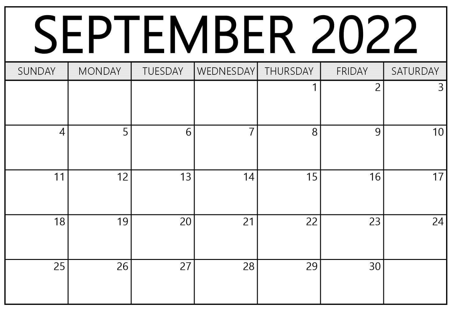 September 2022 Calendar With Holidays PDF