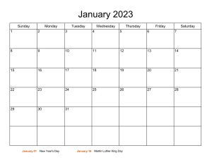 January 2023 Calendar - Celebrate New Year's Day