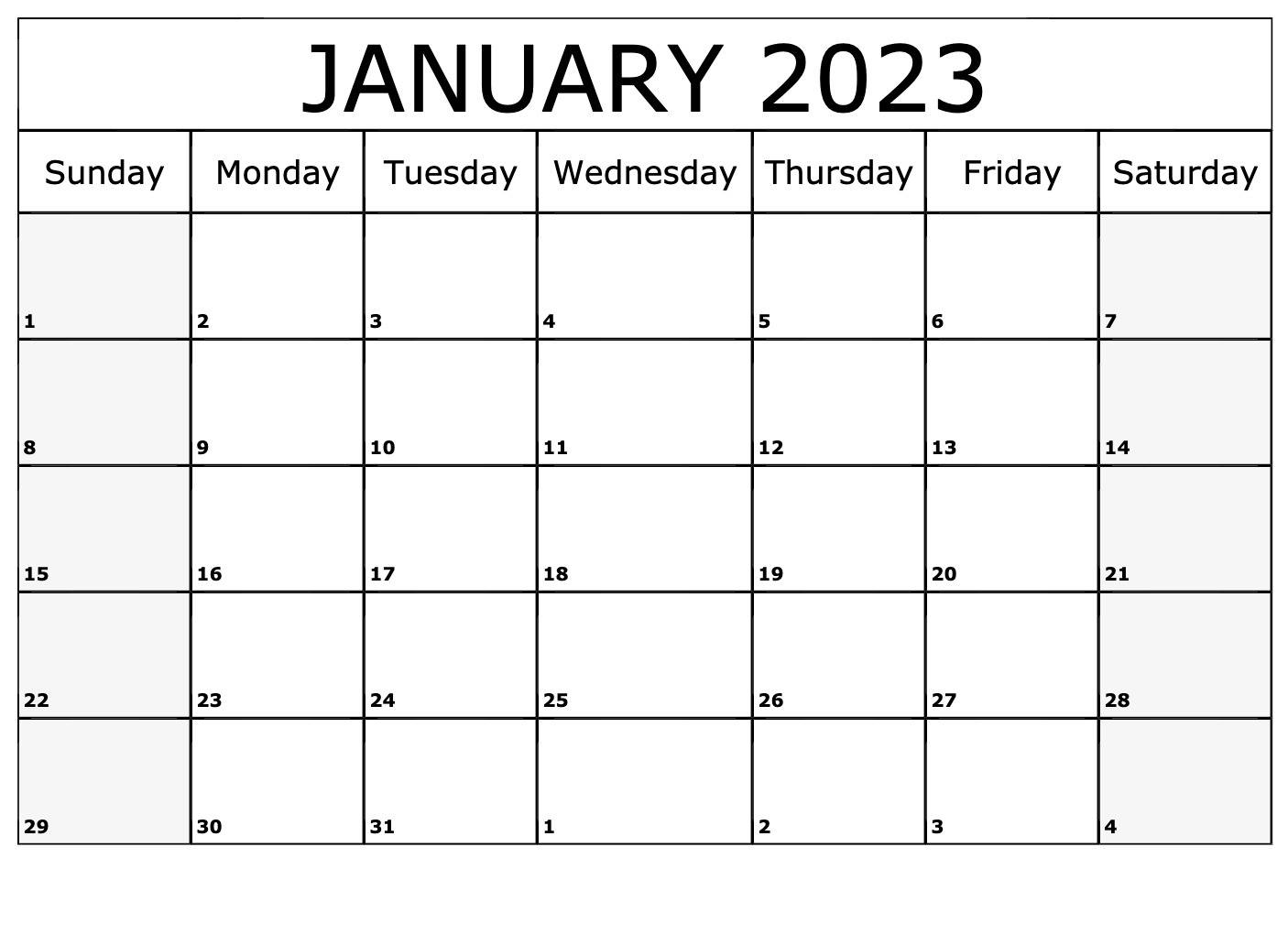 Blank January 2023 Printable Calendar
