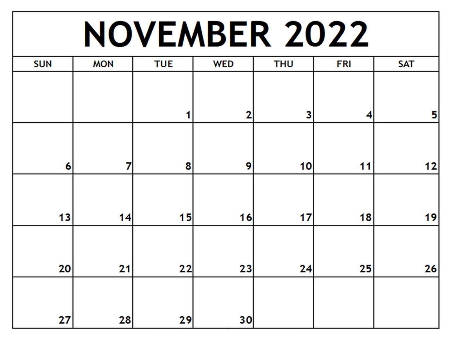 Blank November 2022 Calendar -Download Any Templates