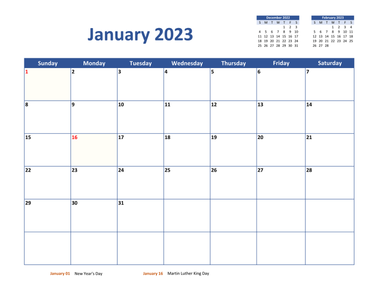 Cute January 2023 Calendar - Manage Time And Organize Your Life