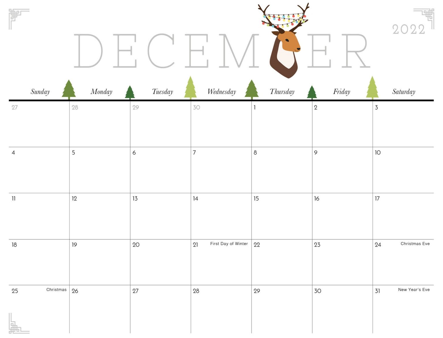 Cute December 2022 Calendar - Download Monthly Planner