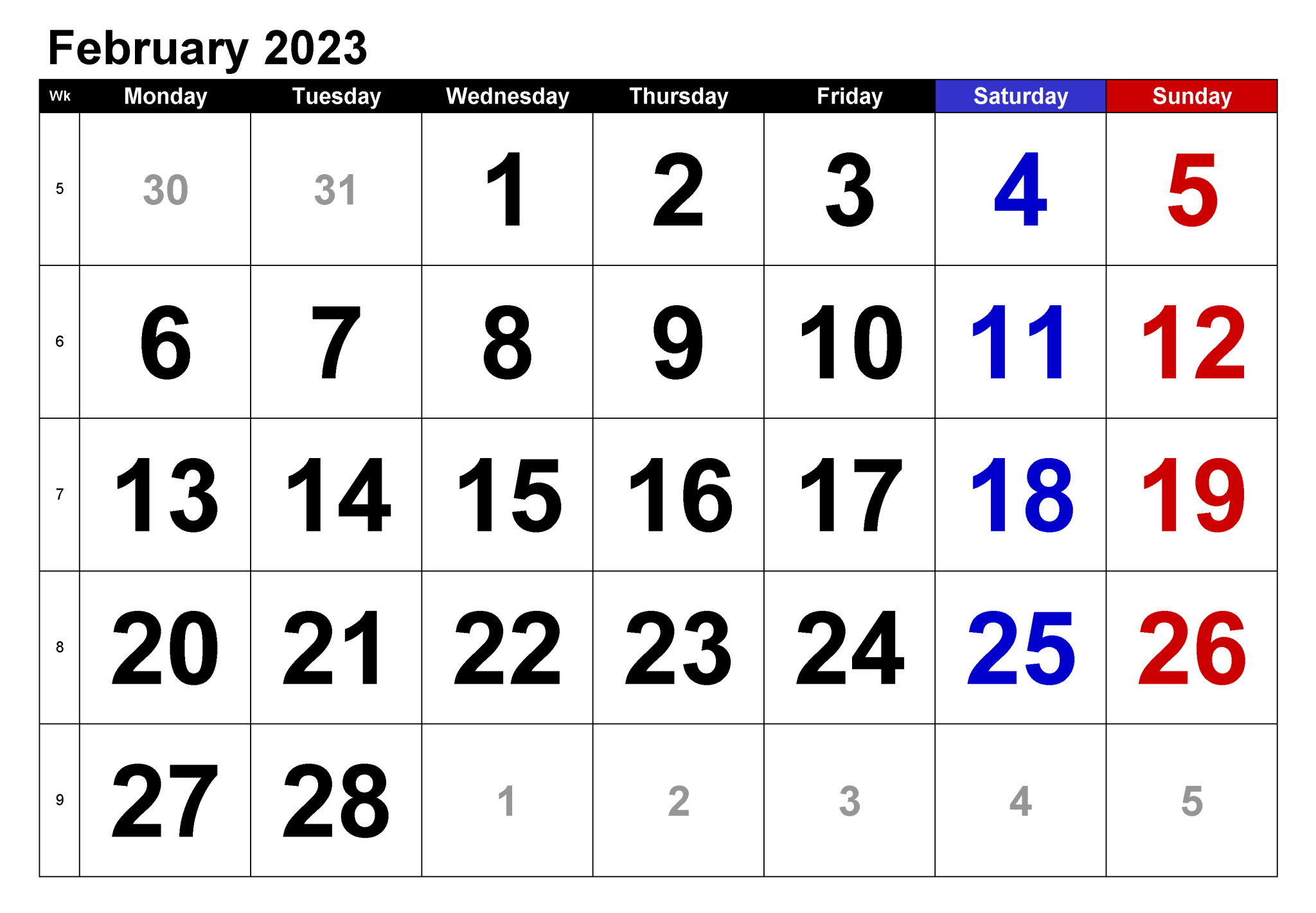 February 2023 Calendar - Celebrate President's Day