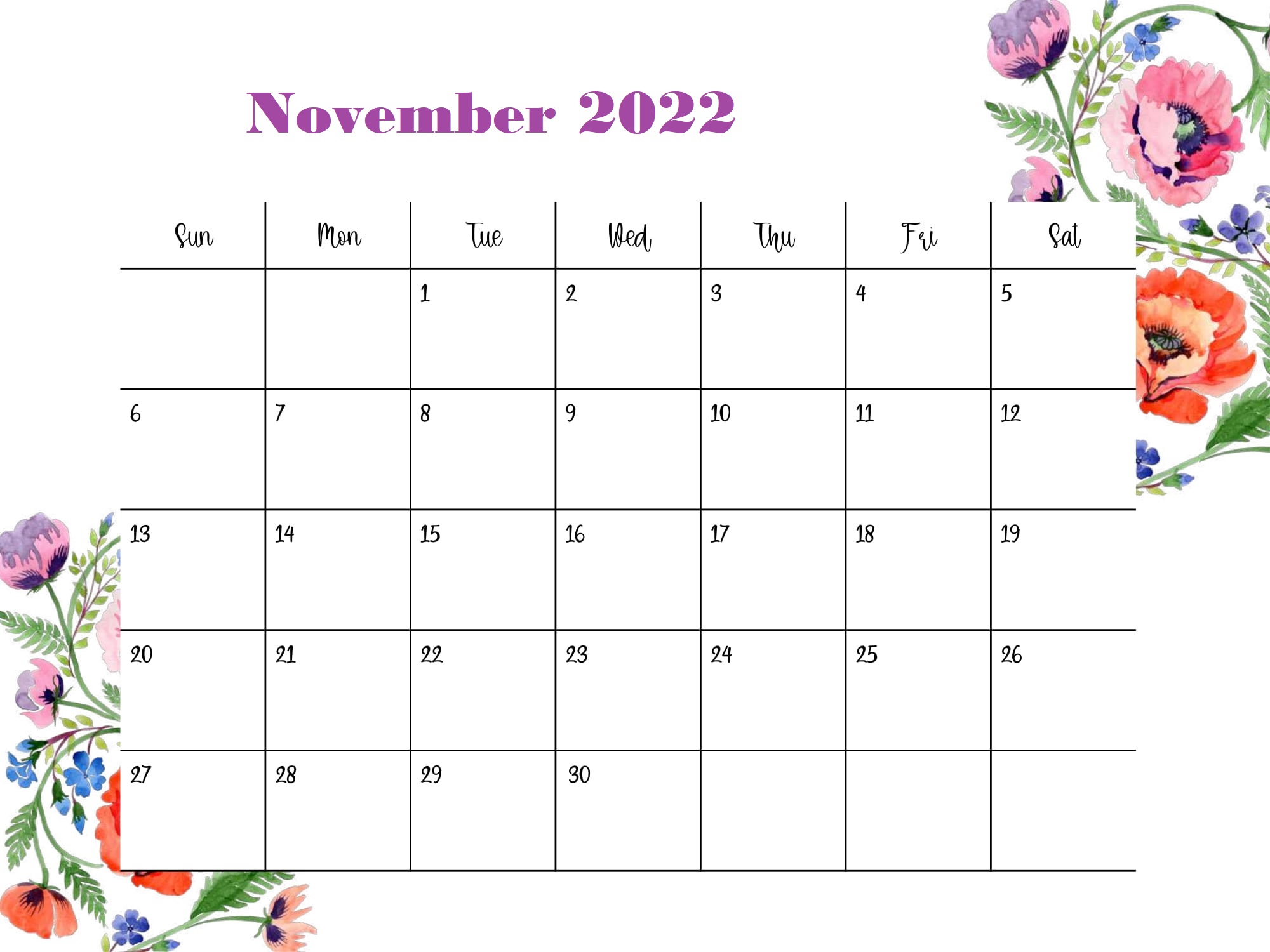 Cute November 2022 Calendar PDF