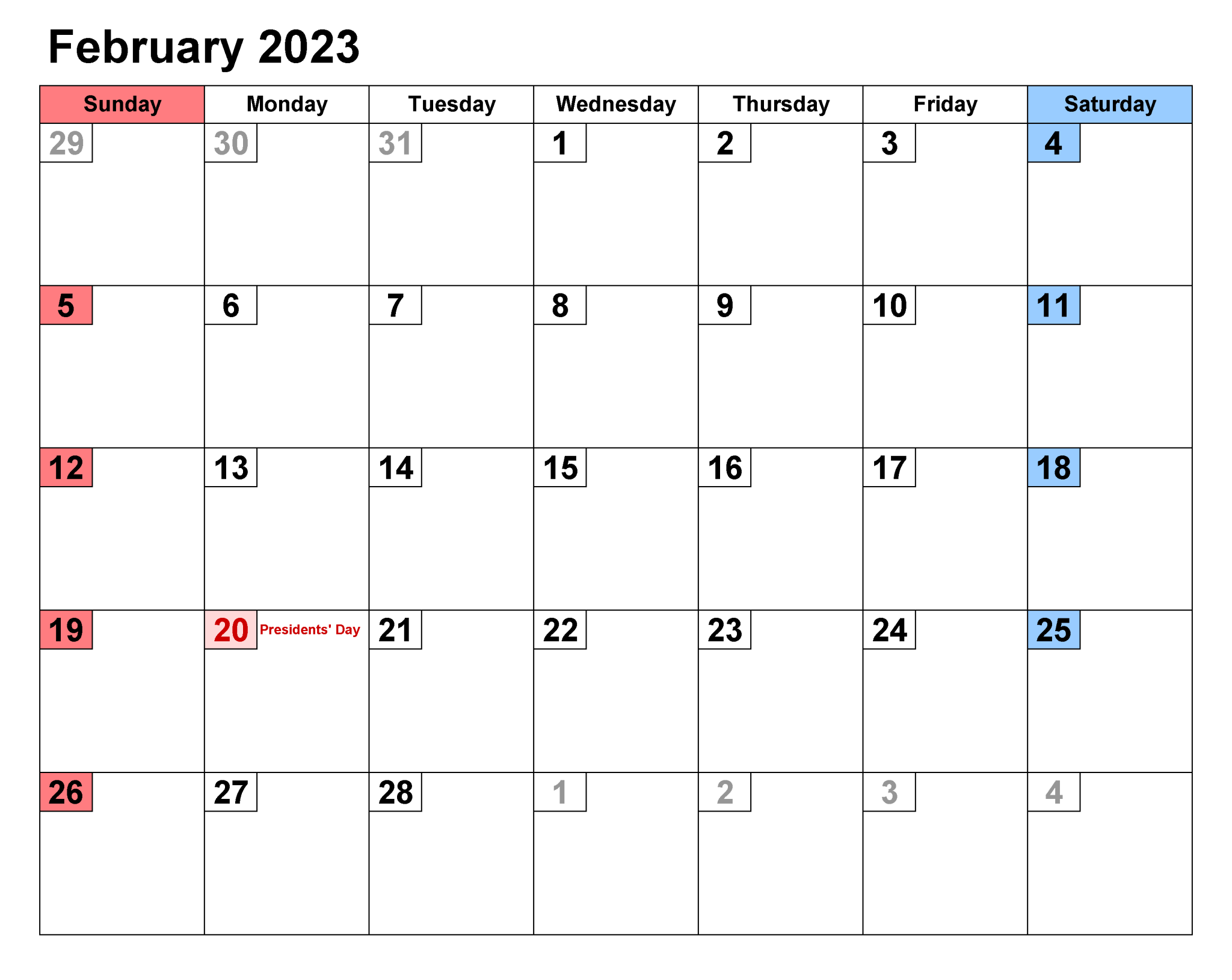 February 2023 Calendar - Celebrate President's Day