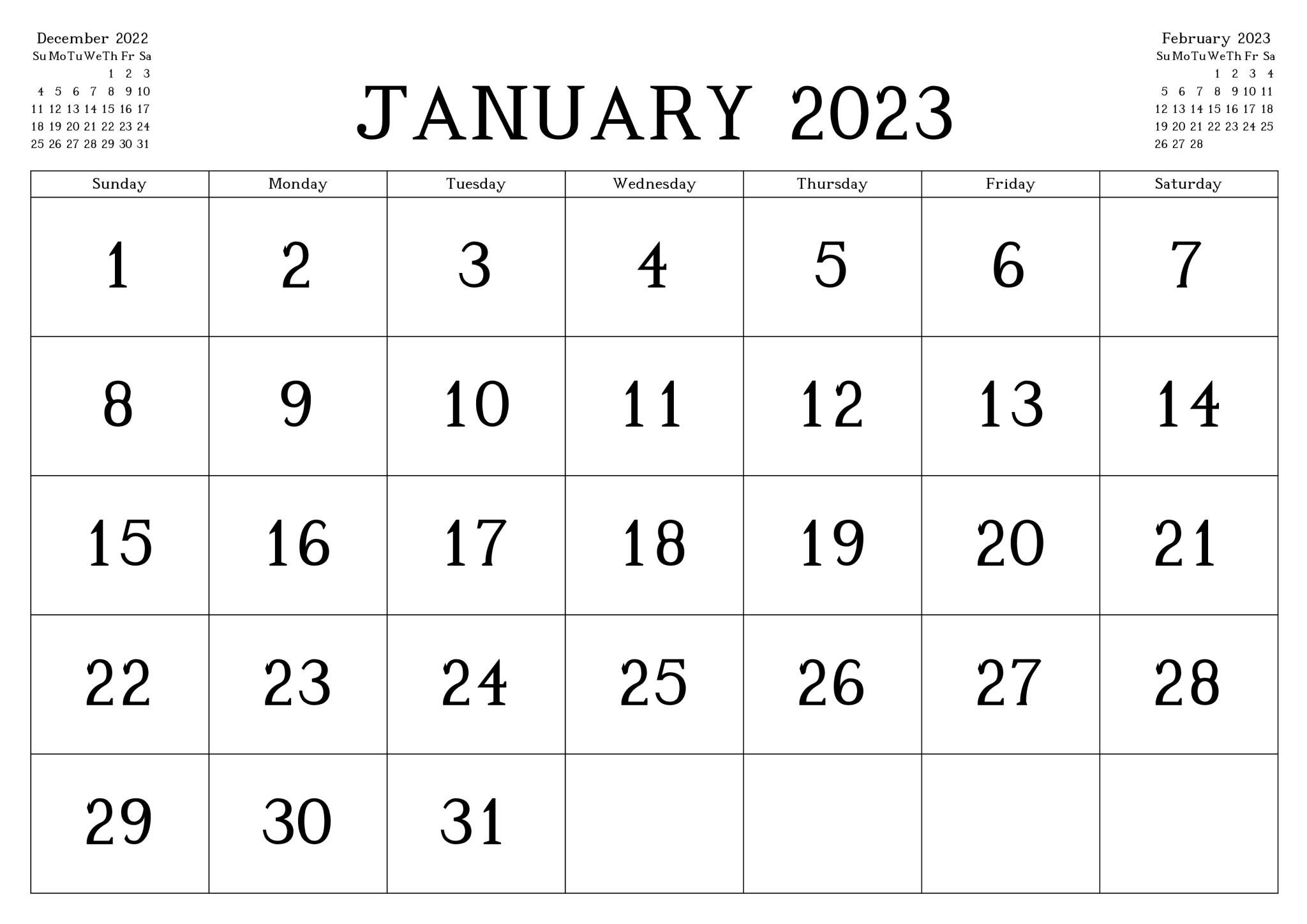 January 2023 Calendar - Celebrate New Year's Day