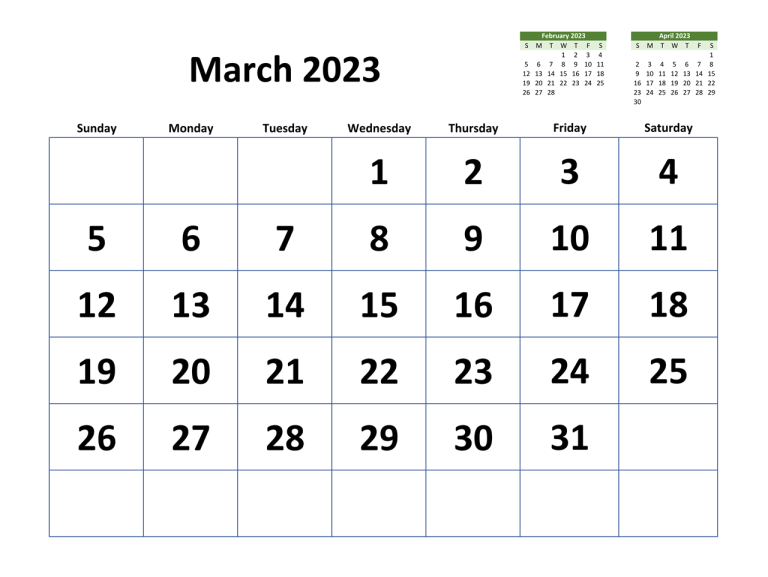 March 2023 Calendar - Celebrate St. Patrick's Day