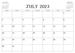 Blank July 2023 Calendar- Editable And Easy To Print.