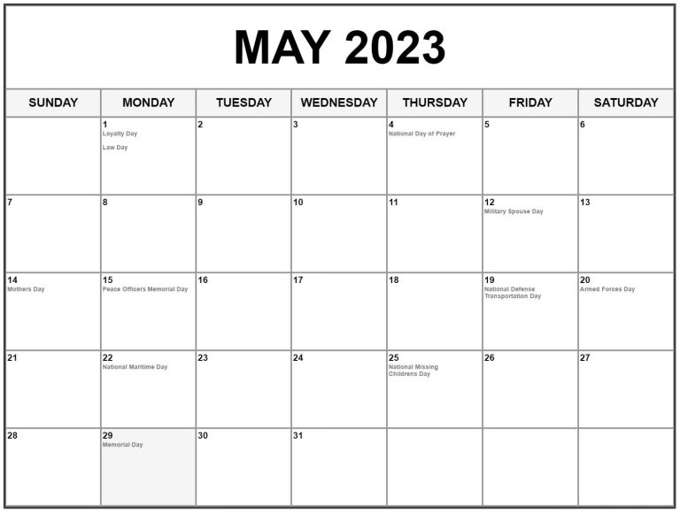 Printable May 2023 Calendar With Holidays