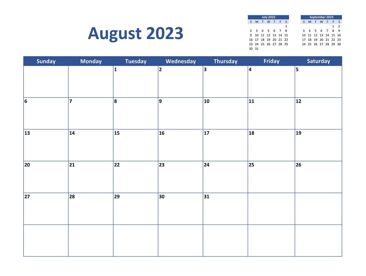 Cute August 2023 Monthly Calendar