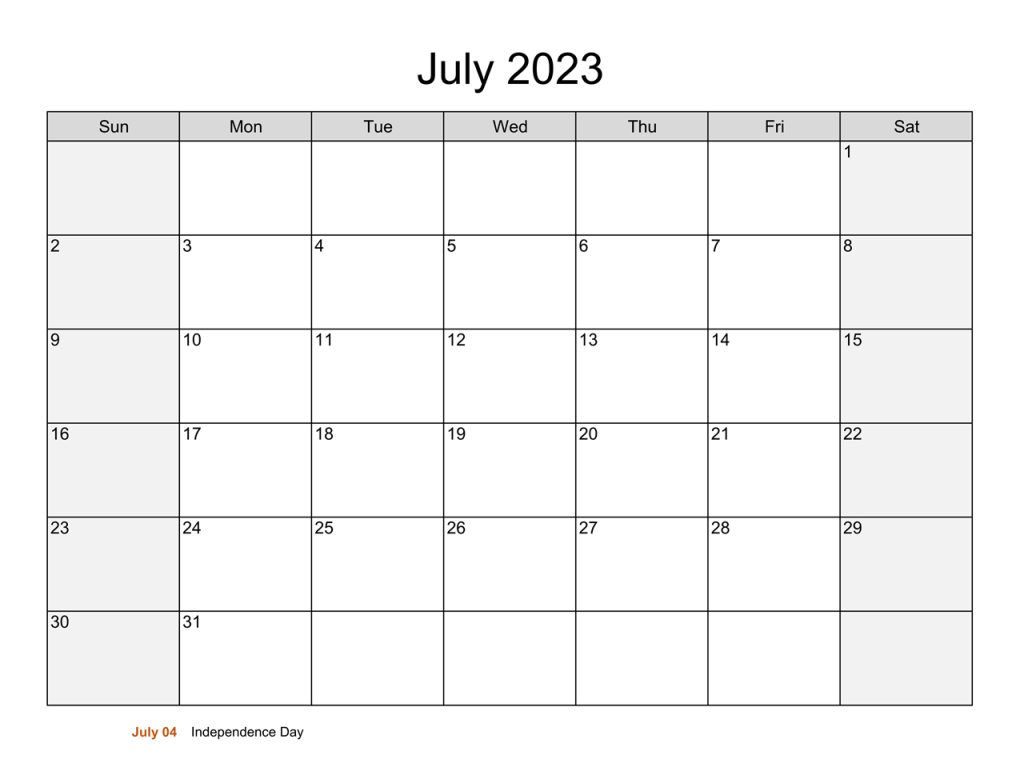 July 2023 Calendar Template